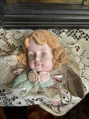 Vintage hanging fabric with lace ornament angel